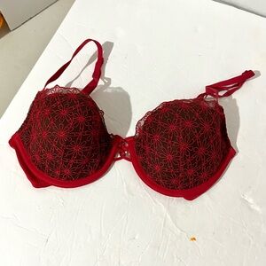 Vassarette Red & Black Lace Embroidered Balconette Underwire Bra 36C /